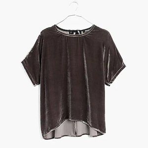 Madewell Velvet Bow-Back Top, size L, charcoal grey, NWOT